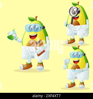 Ensemble de personnages mignons d'avocat en tant que scientifiques. Parfait pour les enfants, la marchandise et l'autocollant, la promotion de bannière ou le blog Illustration de Vecteur
