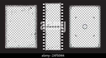 Caméra vidéo et dispositif de recouvrement de viseur à rouleau de caméra. Caméra et modèle vectoriel de cadre binoculaire. Lignes noires sur fond transparent. Illustration de Vecteur