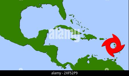 Illustration vectorielle de l'ouragan approchant dans la région des Caraïbes, Beryl-24 Banque D'Images