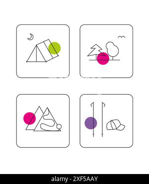 Pictogrammes de tourisme. Vacances et vacances icônes ensemble de pictogrammes. icônes de plein air et de camping. série linéaire. Icônes vectorielles isolées sur blanc Illustration de Vecteur