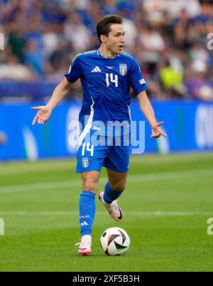 L'Italien Federico Chiesa lors de la manche de l'UEFA Euro 2024 du 16e match à l'Olympiastadion de Berlin, en Allemagne. Date de la photo : samedi 29 juin 2024. Banque D'Images