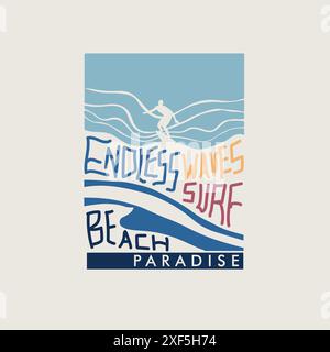 Conception d'affiche typographique de plage de surf Endless Waves Illustration de Vecteur