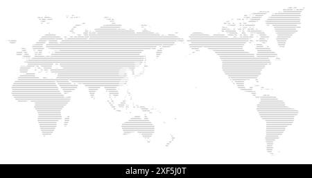 Carte du monde centrée de l'Asie et de l'Océanie à rayures grises sur fond blanc. Illustration vectorielle Illustration de Vecteur