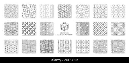 Répétitions de lignes. Motif carré moderne abstrait. Motif géométrique élégant pour le tissu. Tuiles graphiques simples. Formes hexagonales plates. Grille décorative. Contour de la texture. Ensemble d'arrière-plans vectoriels sans couture Illustration de Vecteur