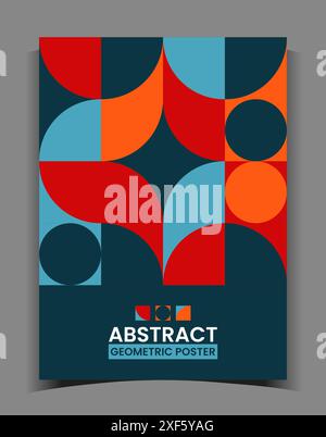 Répétition géométrique. Affiche colorée abstraite de style Bauhaus. Couverture typographique ou conception de flyer. Arrière-plan de style minimal avec espace de copie. Composition de mosaïque rétro. Illustration simple isolée vectorielle Illustration de Vecteur
