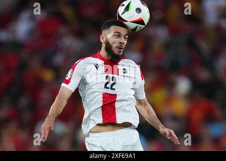 Georges Mikautadze, géorgien, lors du match de l'UEFA Euro 2024 entre l'Espagne et la Géorgie, Round of 16, a joué au Rhein Energie Stadium le 30 juin 2024 à Koln, Allemagne. (Photo de Bagu Blanco / PRESSINPHOTO) Banque D'Images