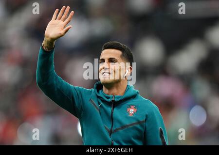 Le Portugais Joao Cancelo devant l'UEFA Euro 2024, 16e manche au Frankfurt Arena de Francfort, Allemagne. Date de la photo : lundi 1er juillet 2024. Banque D'Images