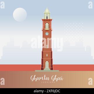 La Tour de l'horloge - Ghanta Ghar - Ludhiana - Stock illustration en tant que fichier EPS 10 Illustration de Vecteur