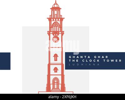 La Tour de l'horloge - Ghanta Ghar - Ludhiana - Stock illustration en tant que fichier EPS 10 Illustration de Vecteur