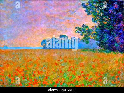 Champ d'avoine et de coquelicots, 1890 (peinture) par l'artiste Monet, Claude (1840-1926) Français. Illustration de Vecteur