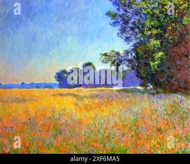 Champ d'avoine et de coquelicots, 1890 (peinture) par l'artiste Monet, Claude (1840-1926) Français. Illustration de Vecteur