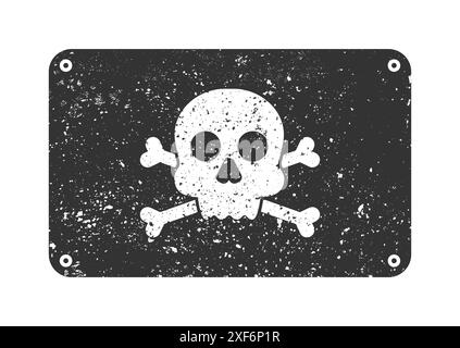 Drapeau de pirate avec scull et os. Texture grunge Jolly Roger. Symbole de mort, pirate et danger. Illustration vectorielle plate. Illustration de Vecteur