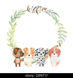 Carte de douche pour bébé. Couronne d'aquarelle avec chiens. Banque D'Images