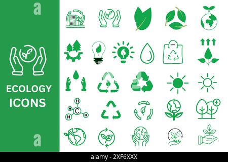 Jeu d'icônes écologie. Nature, recycler, énergie renouvelable, respectueux de l'environnement, forêt, et plus encore, illustration vectorielle. Illustration de Vecteur