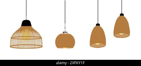 Jeu de lampes suspendues. Lustres, lampes, ampoules illustration vectorielle. Icône de lampe suspendue Illustration de Vecteur