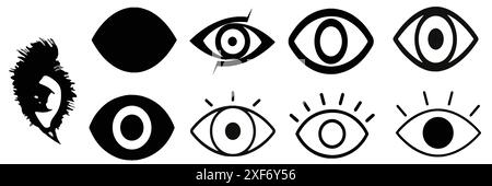 Ensemble d'icônes de ligne des yeux sur un fond blanc. Illustration de Vecteur