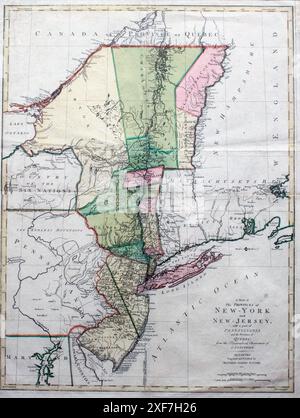 Une carte des provinces de New York et du New Jersey, avec une partie de la Pennsylvanie et de la province de Québec des années 1700 Banque D'Images