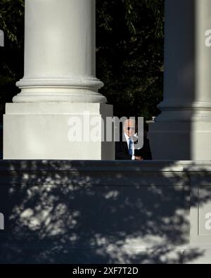 Washington, États-Unis. 01 juillet 2024. Le président Joe Biden revient à la Maison Blanche le 1er juillet 2024 à Washington, DC le président revient de Camp David après son premier débat contre l’ancien président Donald Trump la semaine dernière. (Photo de Samuel Corum/Sipa USA) crédit : Sipa USA/Alamy Live News Banque D'Images