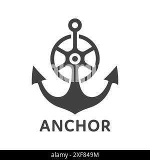Gouvernail de bateau combiné silhouette de logo d'ancre Illustration de Vecteur