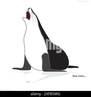 lions de mer assis dans différentes positions. Grandes créatures marines et lions de mer Illustration de Vecteur