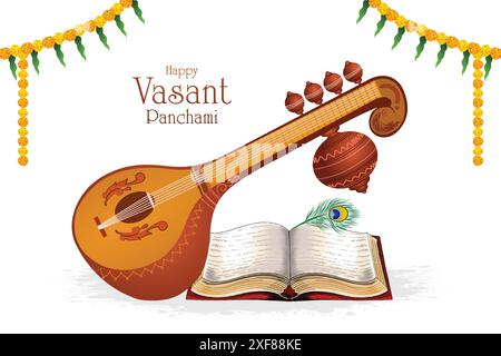 Joyeux vasant Panchami traditionnel motif de carte de festival indien Illustration de Vecteur