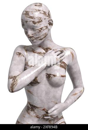 Statue de femme haute détaillée créée à partir de marbre blanc. Sculpture féminine en marbre illustration 3D. Banque D'Images