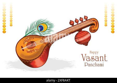 Joyeux vasant panchami traditionnel fond de carte de voeux de festival indien Illustration de Vecteur