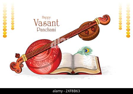 Joyeux vasant panchami traditionnel fond de carte de voeux de festival indien Illustration de Vecteur