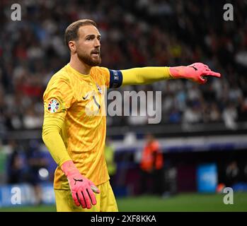 Francfort, Allemagne. 1er juillet 2024. Le gardien de but slovène Jan Oblak réagit lors du match de l'UEFA Euro 2024 Round of 16 opposant le Portugal et la Slovénie à Francfort, en Allemagne, le 1er juillet 2024. Crédit : Ren Pengfei/Xinhua/Alamy Live News Banque D'Images