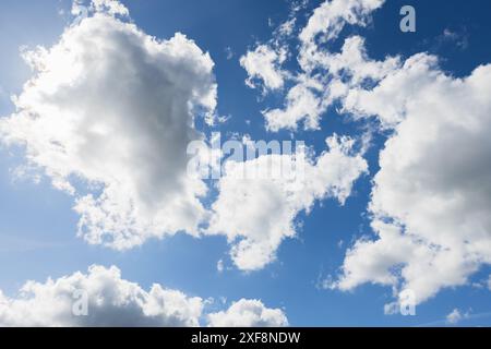 Ciel bleu avec des nuages cumulus par une journée d'été ensoleillée. Texture naturelle de la photo de fond Banque D'Images