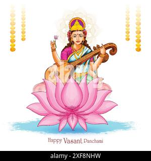 Illustration de la déesse de la sagesse saraswati fond de célébration du festival indien Illustration de Vecteur