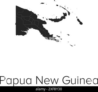 Papua New Guinea Map Vector Illustration - Silhouette, Outline, Papua New Guinea Travel and Tourism Map Stock Vector