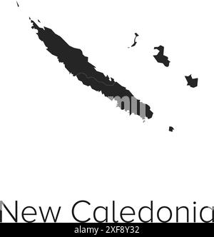 New Caledonia Map Vector Illustration - Silhouette, Outline, New Caledonia Travel and Tourism Map Stock Vector