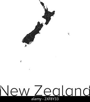 New Zealand Map Vector Illustration - Silhouette, Outline, New Zealand Travel and Tourism Map Stock Vector