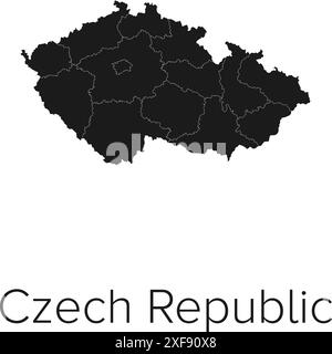 Czech Republic Map Vector Illustration - Silhouette, Outline, Czech Republic Travel and Tourism Map Stock Vector