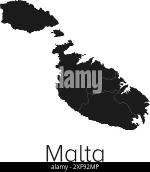 Malta Map Vector Illustration - Silhouette, Outline, Malta Travel and Tourism Map Stock Vector