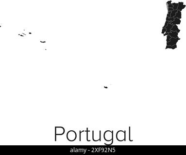 Portugal Map Vector Illustration - Silhouette, Outline, Portugal Travel and Tourism Map Stock Vector