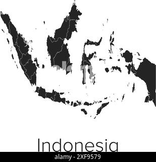 Indonesia Map Vector Illustration - Silhouette, Outline, Indonesia Travel and Tourism Map Stock Vector