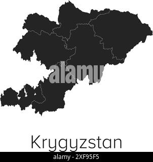 Kyrgyzstan Map Vector Illustration - Silhouette, Outline, Kyrgyzstan Travel and Tourism Map Stock Vector