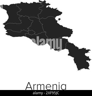 Armenia Map Vector Illustration - Silhouette, Outline, Armenia Travel and Tourism Map Stock Vector