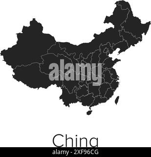 China Map Vector Illustration - Silhouette, Outline, China Travel and Tourism Map Stock Vector