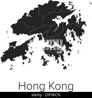 Hong Kong Map Vector Illustration - Silhouette, Outline, Hong Kong Travel and Tourism Map Stock Vector