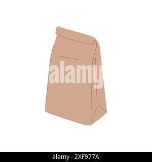 Forfait déjeuner. Sac fermé pour l'artisanat alimentaire en papier. Illustration vectorielle de sac à lunch dans un style plat. Illustration de Vecteur