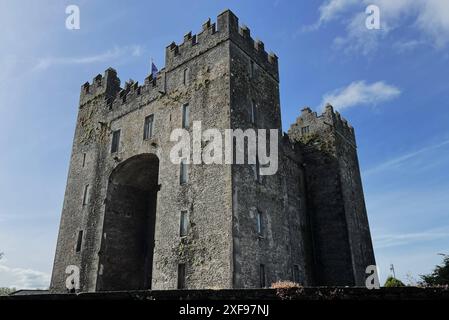 Irland ist ein Inselstaat in Westeuropa und Mitglied der eu - Europäische Union. Die Republik Irland grenzt im Norden an Nordirland und damit an das Vereinigte Königreich. IM Osten liegt die Irische See, im Westen und Süden ist das Land vom Atlantik umgeben. Hauptstadt und grösste Stadt Irlands ist Dublin, gelegen im östlichen Teil des Landes. Foto : Bunratty Castle, eine normannische Burg im Zentrum des Dorfes Bunratty - Bun Raite - in der irischen Grafschaft Clare. SIE liegt zwischen Limerick und Ennis in der Nähe von Shannon Town *** L'Irlande est un pays insulaire d'Europe occidentale et un mémorbe Banque D'Images