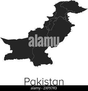 Pakistan Map Vector Illustration - Silhouette, Outline, Pakistan Travel and Tourism Map Stock Vector