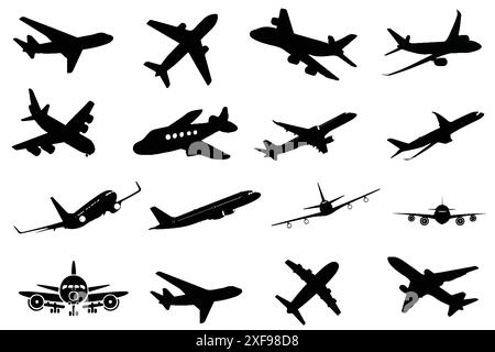 Silhouettes d'avions. Collection d'icônes de plan. Illustration de Vecteur