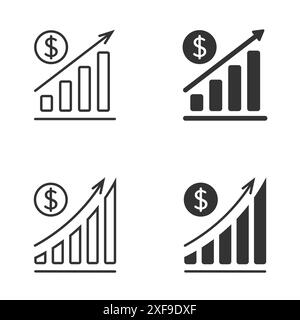 Jeu d'icônes à coût élevé. Graphique de l'augmentation du taux en dollars. Illustration vectorielle plate. Illustration de Vecteur