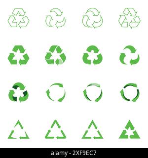 Jeu d'icônes de recyclage. Symboles de recyclage. Flèches vertes. Illustration vectorielle plate. Illustration de Vecteur