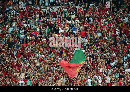 Francfort, Allemagne, 1er juillet 2024 : les fans du Portugal lors du match de football UEFA EURO 2024 Germany Round 16 entre le Portugal et la Slovénie au Frankfurt Arena de Francfort, Allemagne. (Daniela Porcelli / SPP) Banque D'Images