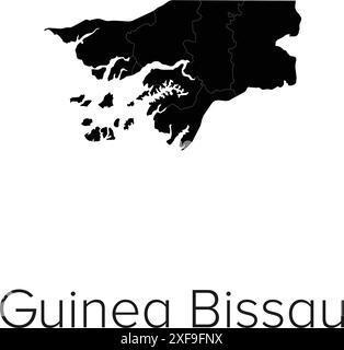 Guinea Bissau Map Vector Illustration - Silhouette, Outline, Guinea Bissau Travel and Tourism Map Stock Vector